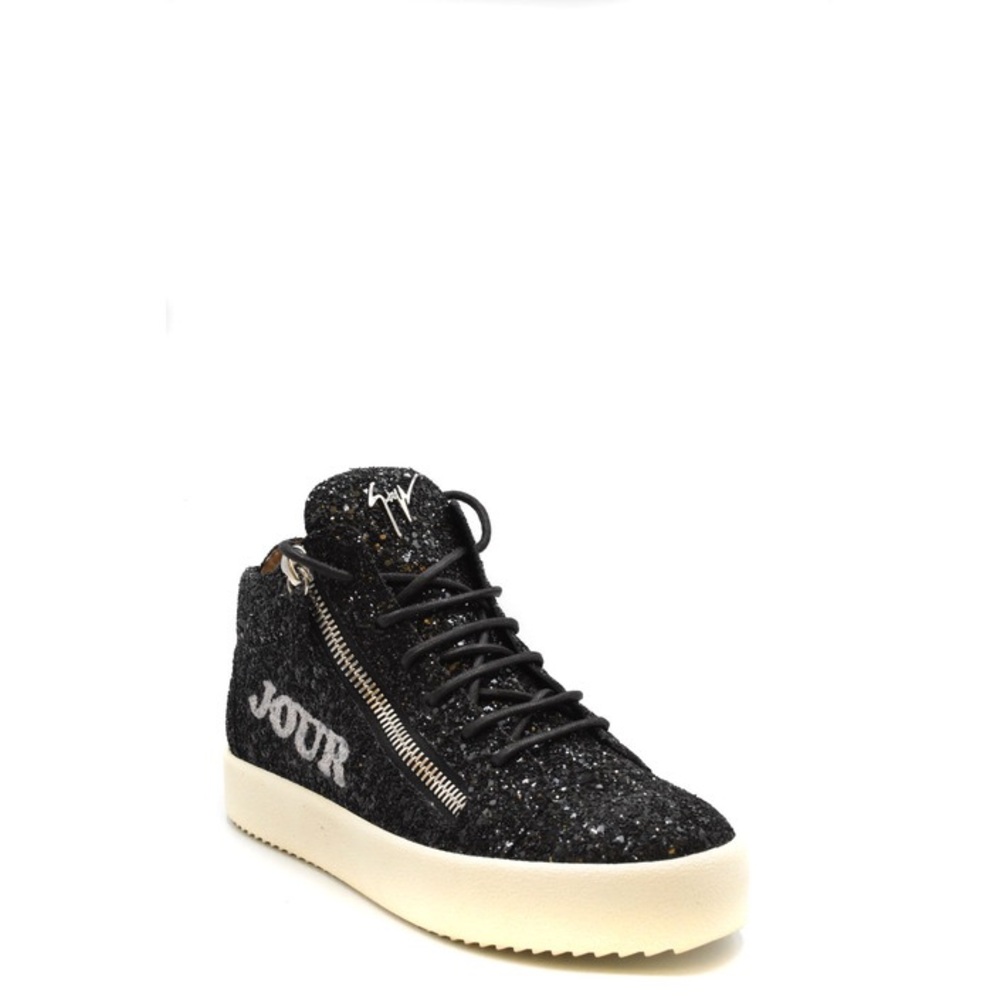 Giuseppe Zanotti Black Glitter High-Top Sneakers with Cream Sole